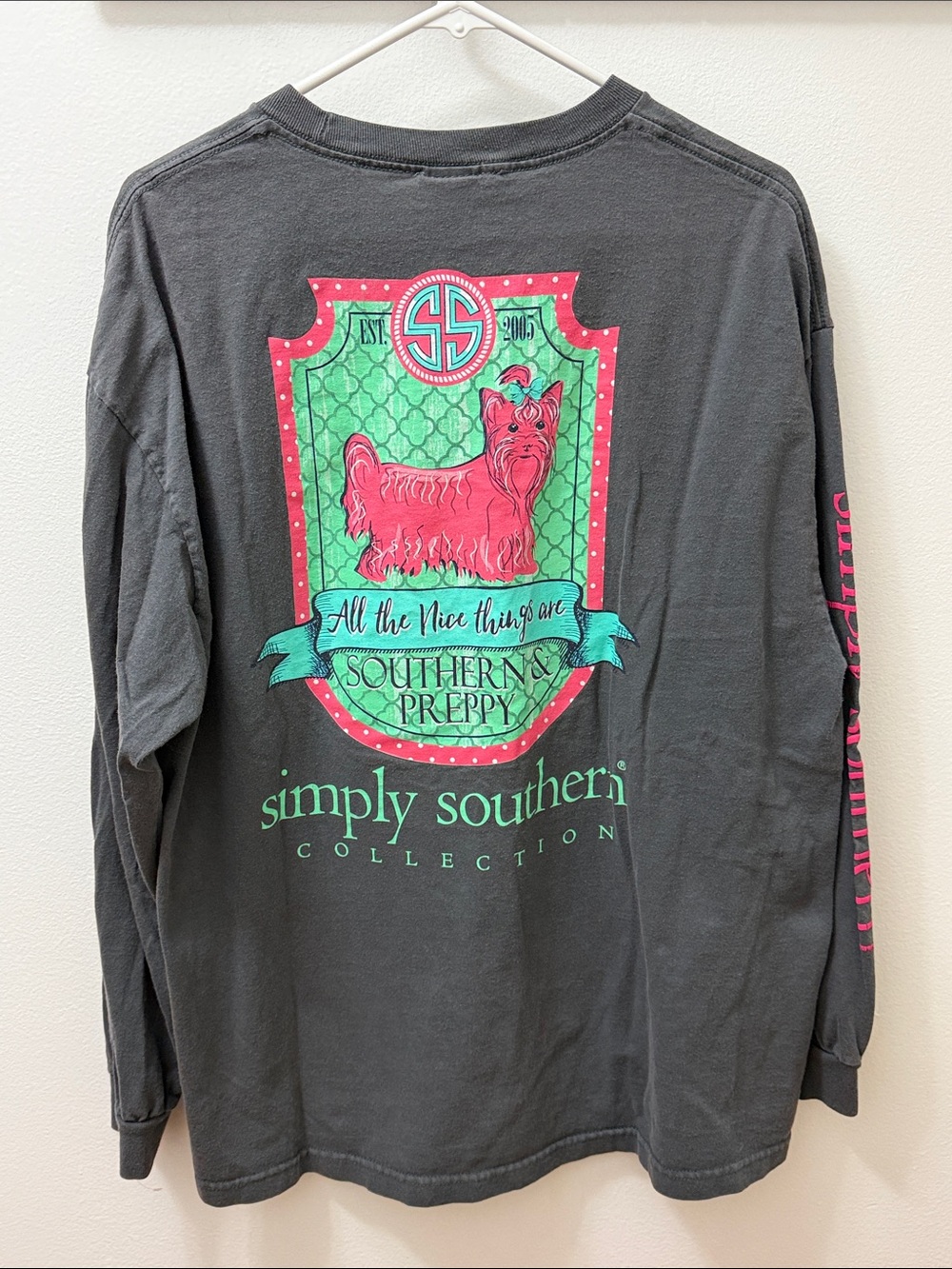 Simply Southern Charcoal Long Sleeve Shirt with Pink & Mint Graphic
